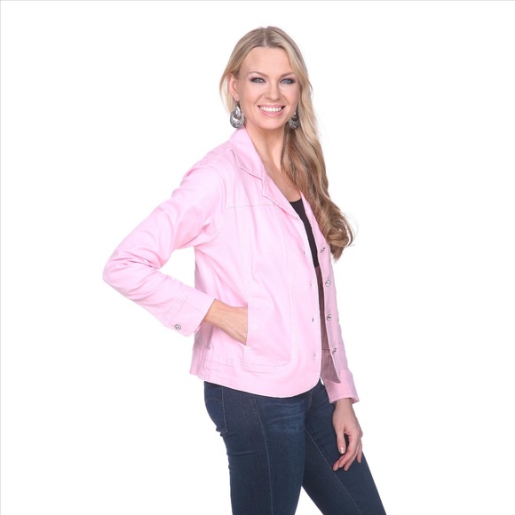 Rhinestone Button Jean Jacket - Pink - Picture 3 of 3